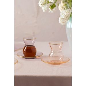 Set pahare pentru ceai, Hermia, 127RKL1205, Farfurie: 12 x 12 x 1, 7 cm (6 bucăți), Mov / Somon / Albastru imagine