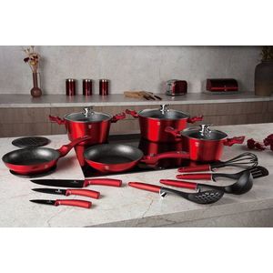 Set pentru gatit Berlinger Haus, Burgundy, 22 piese, aluminiu forjat, rosu imagine