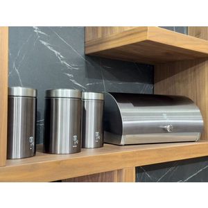 Set cutie pentru paine si 3 recipiente Berlinger Haus, Carbon Pro, 38.5x28x18.5 cm, inox, gri inchis/argintiu imagine