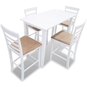 vidaXL Set mobilier de bar din lemn, masă și 4 scaune, alb imagine