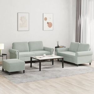 vidaXL Set de canapele cu perne, 3 piese, gri deschis, catifea imagine