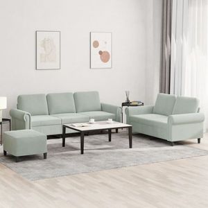 vidaXL Set de canapele cu perne, 3 piese, gri deschis, catifea imagine