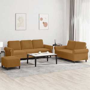 vidaXL Set de canapele cu perne, 3 piese, maro, catifea imagine