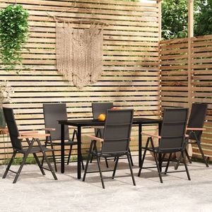 vidaXL Set de servit masa pentru grădină, 7 piese, negru imagine