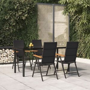vidaXL Set mobilier de grădină, 5 piese, negru, poliratan și sticlă imagine
