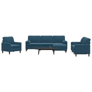 vidaXL Set de canapele cu perne/rulouri, 4 piese, albastru, catifea imagine