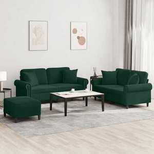 vidaXL Set canapea cu perne, 3 piese, verde închis, catifea imagine
