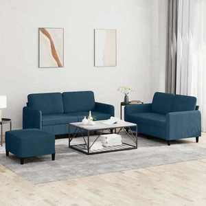 vidaXL Set de canapele, 3 piese, albastru, catifea imagine