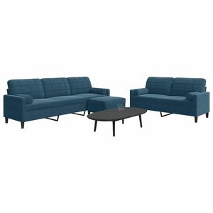 vidaXL Set de canapele cu perne/rulouri, 3 piese, albastru, catifea imagine