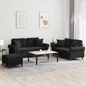 vidaXL Set de canapele cu perne, 3 piese, negru, catifea imagine