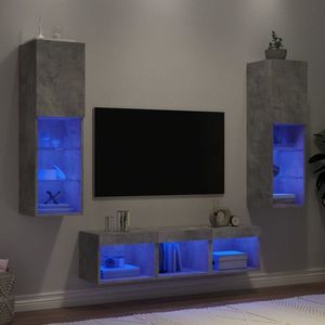 vidaXL Unități TV de perete cu LED-uri 5 piese gri beton lemn compozit imagine