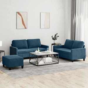 vidaXL Set de canapele cu perne, 3 piese, albastru, catifea imagine