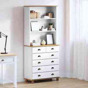 vidaXL Hutch cu sertar ASKIM Alb 91 x 40 x 200, 5 cm Lemn de pin masiv imagine