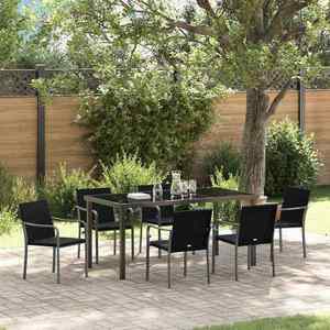 vidaXL Set de masă pentru grădină 7 pcs Negru și Gri Ratan PE imagine