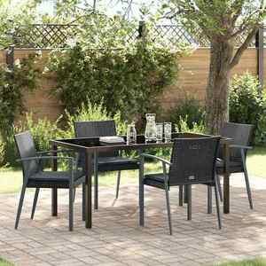 vidaXL Set de masă pentru grădină 5 pcs Negru și Gri Ratan PE imagine