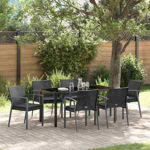 vidaXL Set de masă pentru grădină 7 pcs Negru și Gri Ratan PE imagine