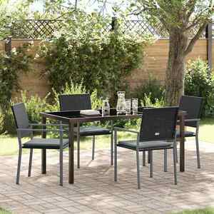 vidaXL Set de masă pentru grădină 5 pcs Negru și Gri Deschis Ratan PE imagine