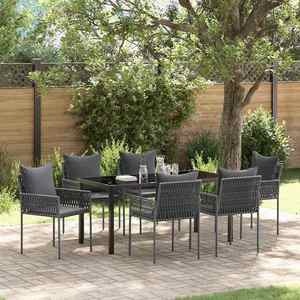 vidaXL Set de masă pentru grădină 7 pcs Negru și Gri Ratan PE imagine