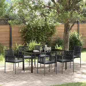 vidaXL Set de masă pentru grădină 7 pcs Negru Ratan PE imagine