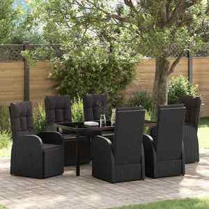 vidaXL Set de masă pentru grădină cu pernă 7 pcs Negru poliratan imagine