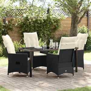 vidaXL Set de masă pentru grădină cu pernă 5 pcs Negru poliratan imagine