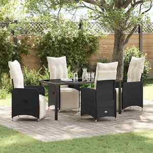 vidaXL Set de masă pentru grădină cu pernă 5 pcs Negru poliratan imagine