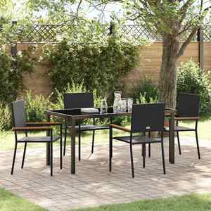 vidaXL Set de masă pentru grădină cu pernă 5 pcs Negru poliratan imagine