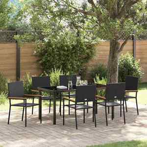 vidaXL Set de masă pentru grădină cu pernă 7 pcs Negru poliratan imagine