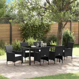 vidaXL Set de masă pentru grădină cu pernă 7 pcs Negru poliratan imagine