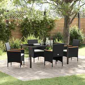 vidaXL Set de masă pentru grădină cu pernă 5 pcs Negru poliratan imagine