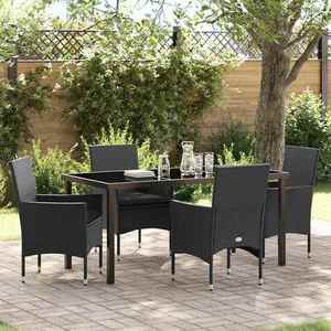 vidaXL Set de masă pentru grădină cu pernă 5 pcs Negru poliratan imagine