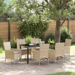 vidaXL Set de masă pentru grădină cu pernă 7 pcs Bej poliratan imagine