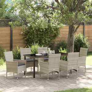 vidaXL Set de masă pentru grădină cu pernă 7 pcs Gri deschis poliratan imagine