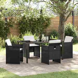 vidaXL Set de masă pentru grădină cu pernă 5 pcs Negru poliratan imagine