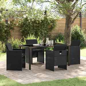 vidaXL Set de masă pentru grădină cu pernă 5 pcs Negru poliratan imagine