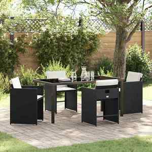 vidaXL Set de masă pentru grădină cu pernă 5 pcs Negru poliratan imagine