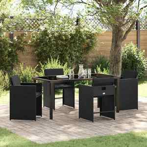 vidaXL Set de masă pentru grădină cu pernă 5 pcs Negru poliratan imagine