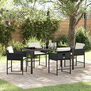 vidaXL Set de masă pentru grădină cu pernă 5 pcs Negru poliratan imagine