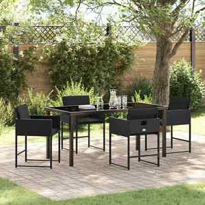 vidaXL Set de masă pentru grădină cu pernă 5 pcs Negru poliratan imagine