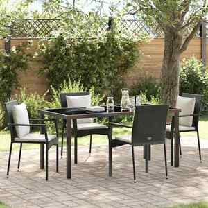 vidaXL Set de masă pentru grădină cu pernă 5 pcs Negru poliratan imagine