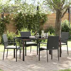 vidaXL Set de masă pentru grădină cu pernă 5 pcs Negru poliratan imagine