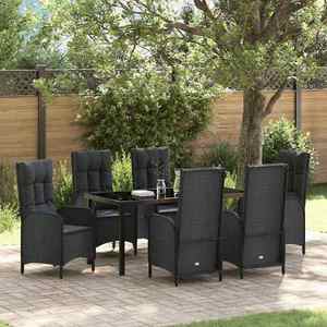 vidaXL Set de masă pentru grădină cu pernă 7 pcs Negru poliratan imagine