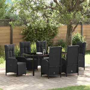 vidaXL Set de masă pentru grădină cu pernă 7 pcs Negru poliratan imagine