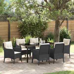 vidaXL Set de masă pentru grădină cu pernă 7 pcs Negru poliratan imagine