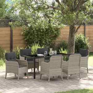vidaXL Set de masă pentru grădină cu pernă 7 pcs Gri deschis poliratan imagine