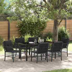 vidaXL Set de masă pentru grădină cu pernă 7 pcs Negru poliratan imagine