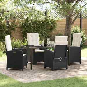 vidaXL Set de masă pentru grădină cu pernă 5 pcs Negru poliratan imagine