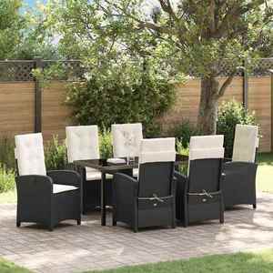 vidaXL Set de masă pentru grădină cu pernă 7 pcs Negru poliratan imagine