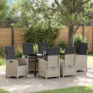 vidaXL Set de masă pentru grădină cu pernă 7 pcs Gri deschis poliratan imagine