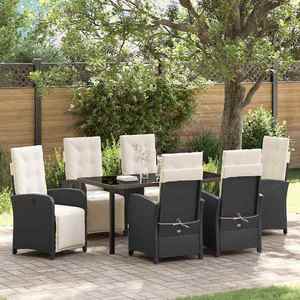 vidaXL Set de masă pentru grădină cu pernă 7 pcs Negru poliratan imagine